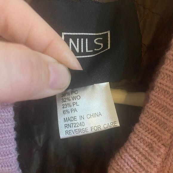 NILS women's purple/pink tweed blazer embroidered floral details removable hood - Picture 7 of 7